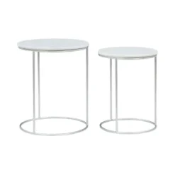 Accent & End Tables-Kirkland's Home Round Marble Nesting 2-Pc. Accent Table Set White