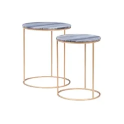 Accent & End Tables-Kirkland's Home Round Marble Nesting 2-Pc. Accent Table Set Gray