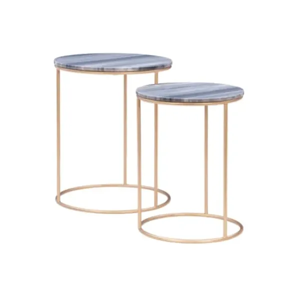 Accent & End Tables-Kirkland's Home Round Marble Nesting 2-Pc. Accent Table Set Gray