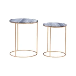 Accent & End Tables-Kirkland's Home Round Marble Nesting 2-Pc. Accent Table Set Gray
