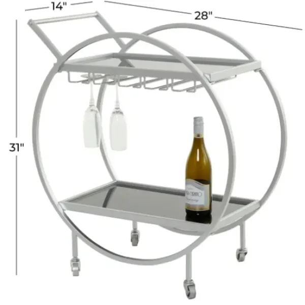 Kitchen Islands & Bar Carts-Kirkland's Home Round Metal And Glass 2-Ter Bar Cart Silver