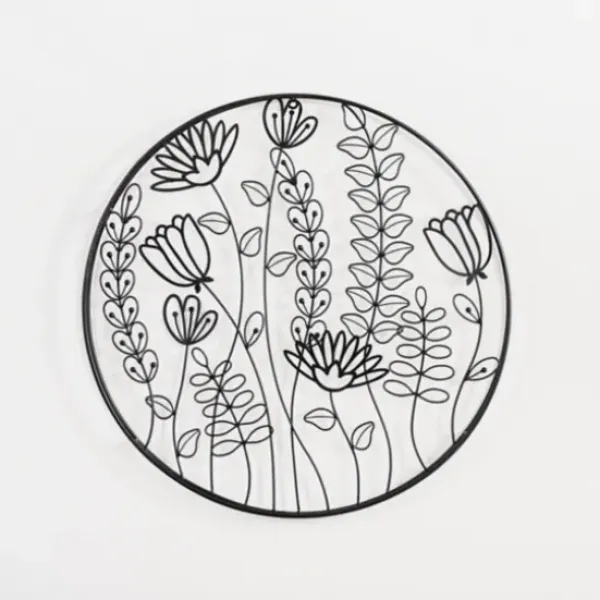 Wall Plaques-Kirkland's Home Round Metal Floral Cutout Wall Plaque Black