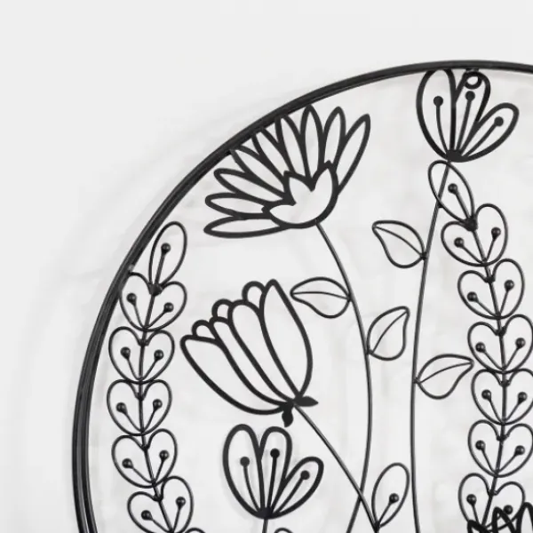 Wall Plaques-Kirkland's Home Round Metal Floral Cutout Wall Plaque Black