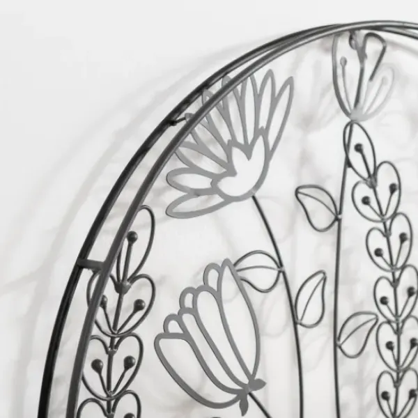 Wall Plaques-Kirkland's Home Round Metal Floral Cutout Wall Plaque Black
