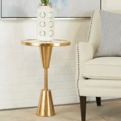 Accent & End Tables-Kirkland's Home Round Metal Mirrored Top Side Table Gold