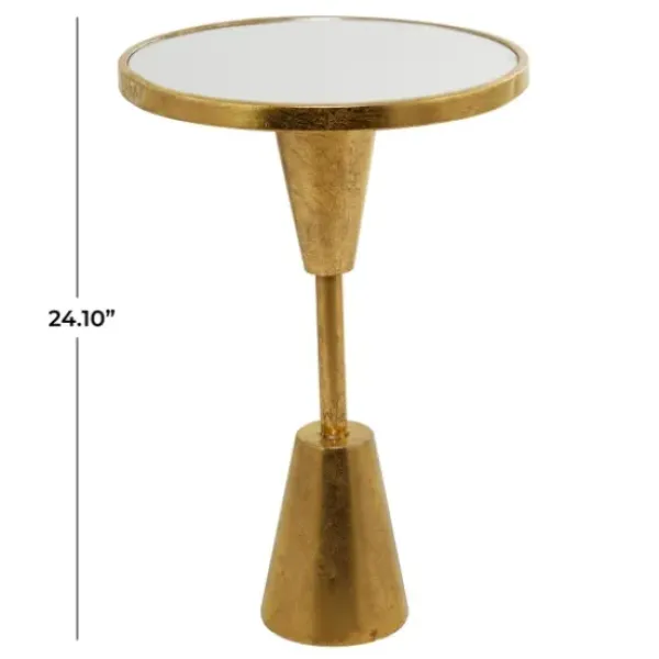 Accent & End Tables-Kirkland's Home Round Metal Mirrored Top Side Table Gold
