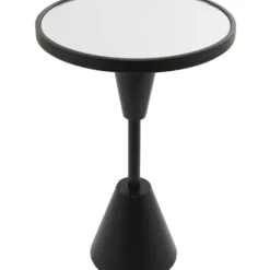 Accent & End Tables-Kirkland's Home Round Metal Mirrored Top Side Table Black