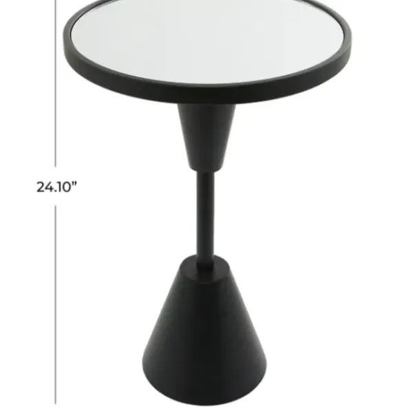 Accent & End Tables-Kirkland's Home Round Metal Mirrored Top Side Table Black