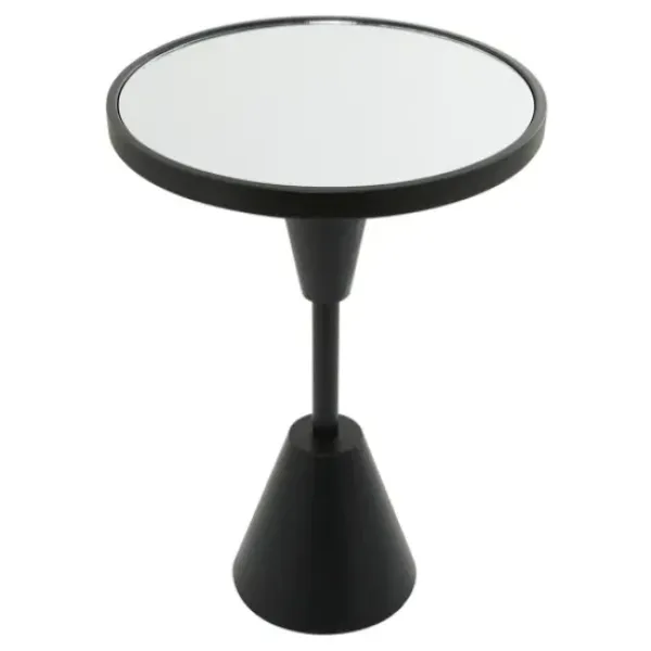 Accent & End Tables-Kirkland's Home Round Metal Mirrored Top Side Table Black