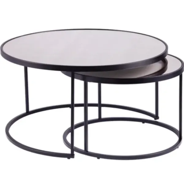 Coffee Tables-Kirkland's Home Round Mirrored Nesting Tables, Set Of 2 Black