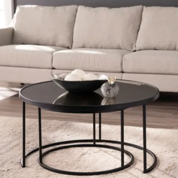 Coffee Tables-Kirkland's Home Round Mirrored Nesting Tables, Set Of 2 Black