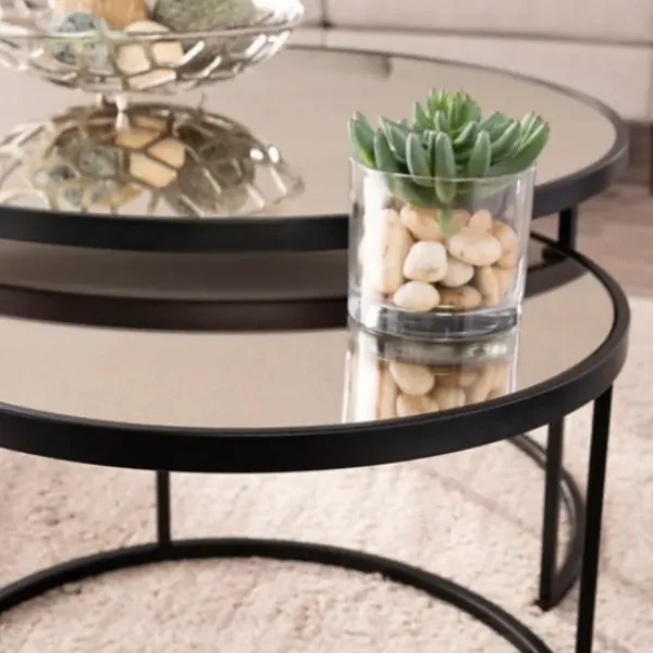 Coffee Tables-Kirkland's Home Round Mirrored Nesting Tables, Set Of 2 Black