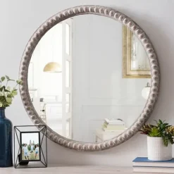 Decorative Mirrors-Kirkland's Home Round Natural Beaded Wall Mirror