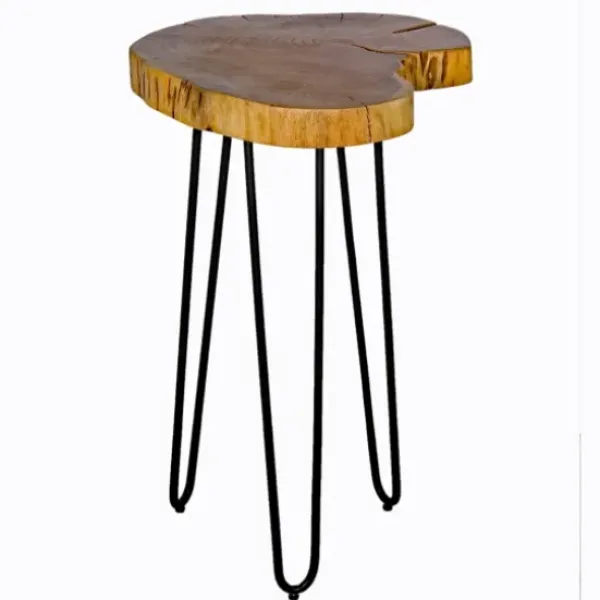 Accent & End Tables-Kirkland's Home Round Natural Live Edge Hairpin Legs Accent Table Tan/Black