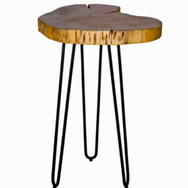 Accent & End Tables-Kirkland's Home Round Natural Live Edge Hairpin Legs Accent Table Tan/Black