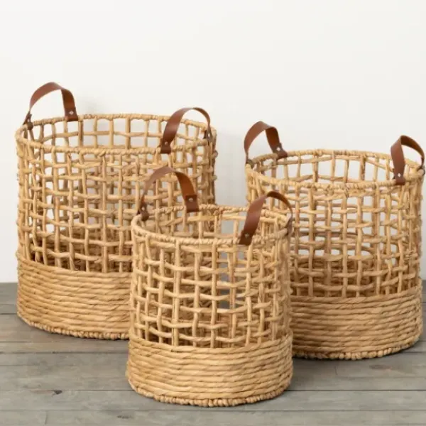 Baskets & Boxes-Kirkland's Home Round Natural Open Weave Baskets, Set Of 3 Tan