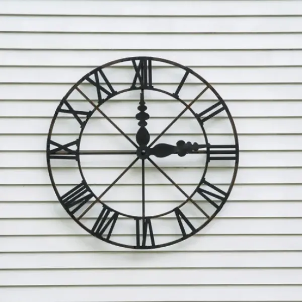 Clocks-Kirkland's Home Round Open Face Decorative Wall Clock Black