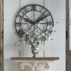 Clocks-Kirkland's Home Round Open Face Decorative Wall Clock Black