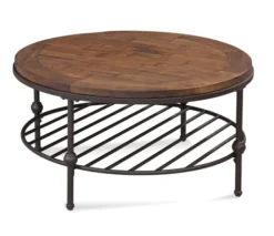 Coffee Tables-Kirkland's Home Round Pine Wood Top And Metal Base Coffee Table Brown