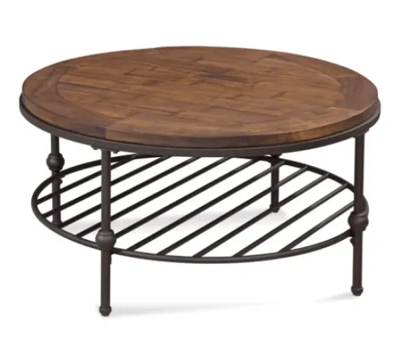 Coffee Tables-Kirkland's Home Round Pine Wood Top And Metal Base Coffee Table Brown
