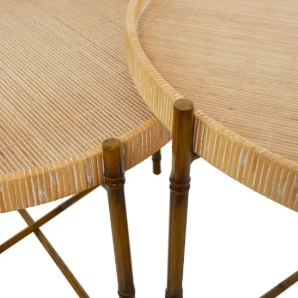 Coffee Tables-Kirkland's Home Round Rattan 2-Pc. Nesting Coffee Table Set Brown