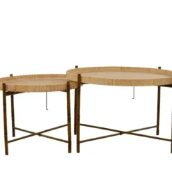 Coffee Tables-Kirkland's Home Round Rattan 2-Pc. Nesting Coffee Table Set Brown