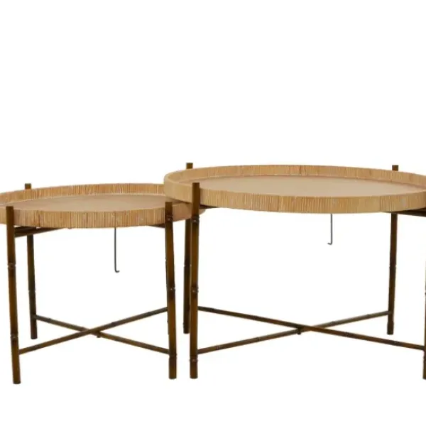 Coffee Tables-Kirkland's Home Round Rattan 2-Pc. Nesting Coffee Table Set Brown