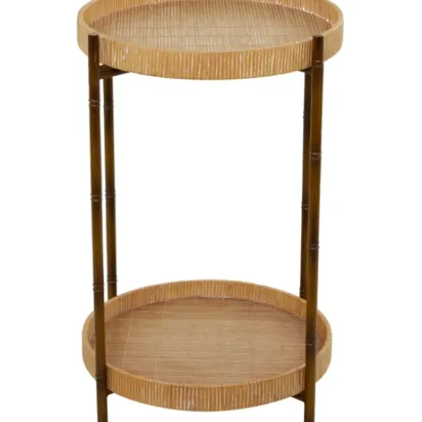 Accent & End Tables-Kirkland's Home Round Rattan 2-Tier Side Table Brown