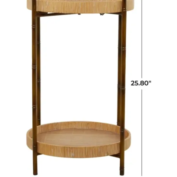 Accent & End Tables-Kirkland's Home Round Rattan 2-Tier Side Table Brown