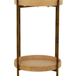 Accent & End Tables-Kirkland's Home Round Rattan 2-Tier Side Table Brown