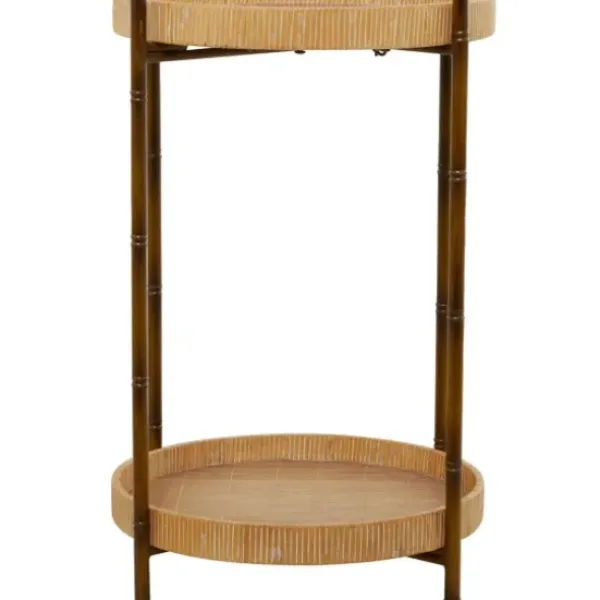Accent & End Tables-Kirkland's Home Round Rattan 2-Tier Side Table Brown