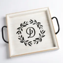 Decorative Trays-Kirkland's Home Round Rustic Metal Handle Wooden Tray Brown/Black