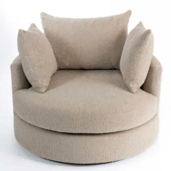 Accent Chairs-Kirkland's Home Round Sand Boucle Swivel Accent Chair Tan
