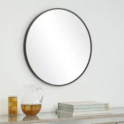 Framed Mirrors-Kirkland's Home Round Simple Frame Medium Wall Mirror Black