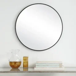 Framed Mirrors-Kirkland's Home Round Simple Frame Medium Wall Mirror Black
