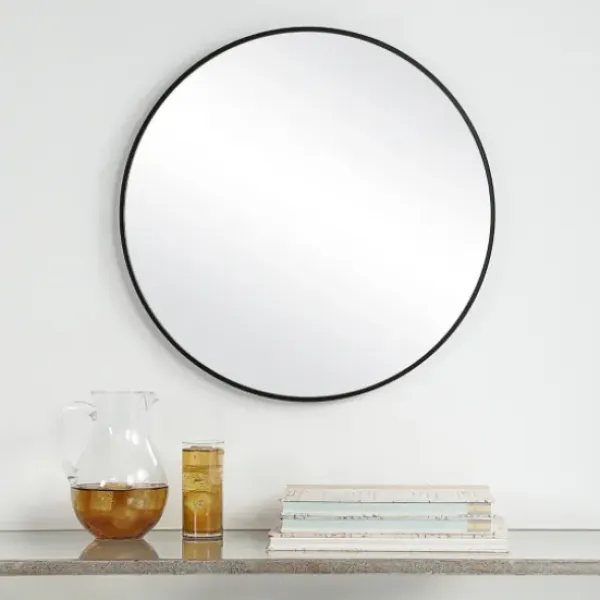 Framed Mirrors-Kirkland's Home Round Simple Frame Medium Wall Mirror Black