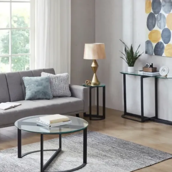 Coffee Tables-Kirkland's Home Round Tempered Glass Hourglass Base Coffee Table Black