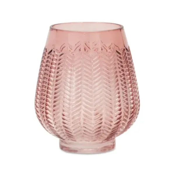 Vases-Kirkland's Home Round Textured Glass Vase, 6 In. Pink