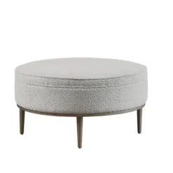 Benches & Ottomans-Kirkland's Home Round Upholstered Ottoman Gray