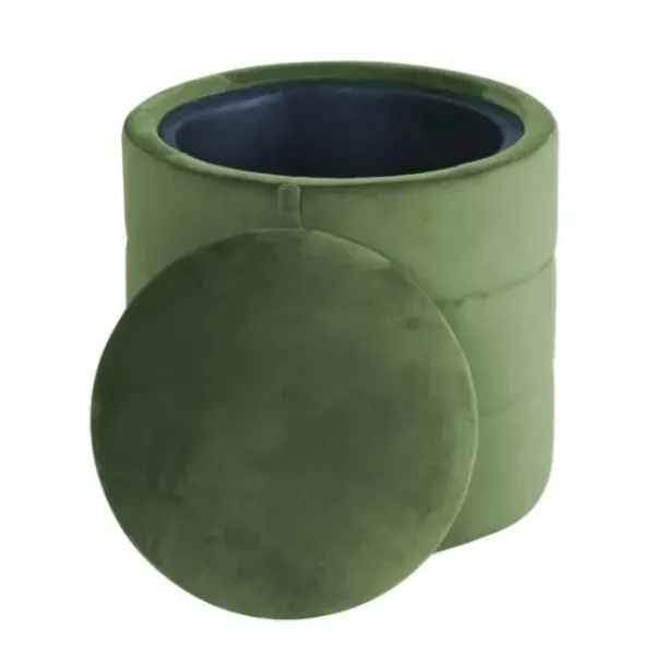 Benches & Ottomans-Kirkland's Home Round Velvet Storage Ottoman Green