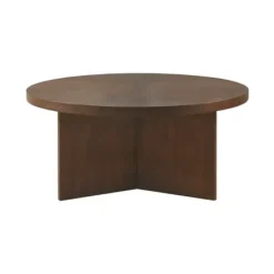 Coffee Tables-Kirkland's Home Round Walnut Wood Starburst Coffee Table Brown
