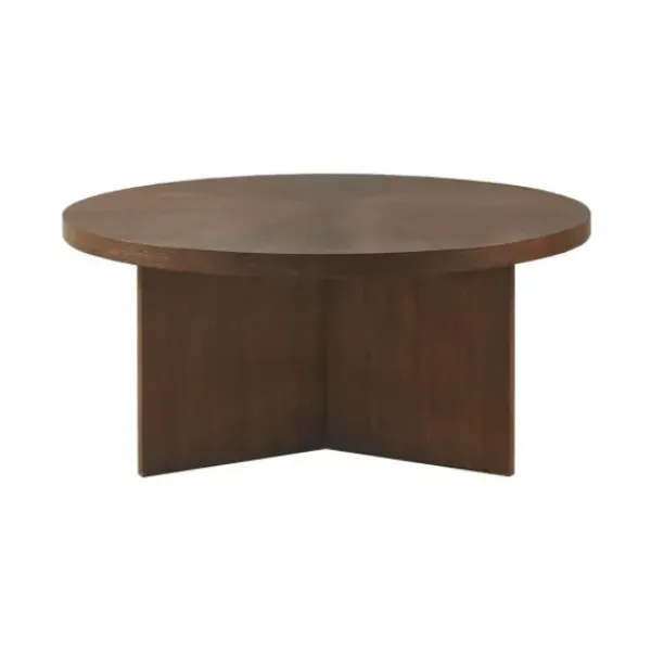 Coffee Tables-Kirkland's Home Round Walnut Wood Starburst Coffee Table Brown