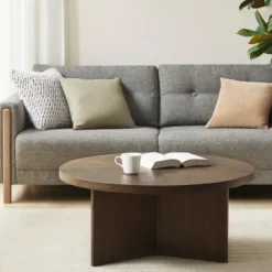 Coffee Tables-Kirkland's Home Round Walnut Wood Starburst Coffee Table Brown
