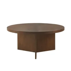 Coffee Tables-Kirkland's Home Round Walnut Wood Starburst Coffee Table Brown