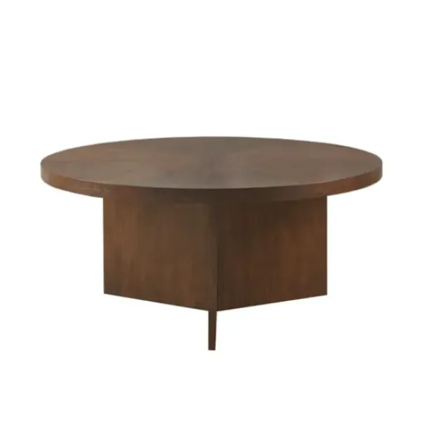 Coffee Tables-Kirkland's Home Round Walnut Wood Starburst Coffee Table Brown