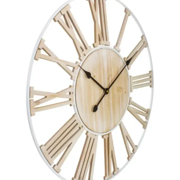 Clocks-Kirkland's Home Round White Metal And Wood Wall Clock