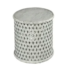 Accent & End Tables-Kirkland's Home Round White Wood Lattice Accent Table