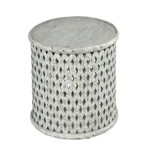 Accent & End Tables-Kirkland's Home Round White Wood Lattice Accent Table