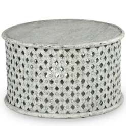 Coffee Tables-Kirkland's Home Round White Wood Lattice Coffee Table