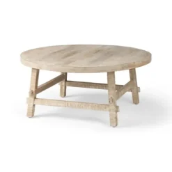 Coffee Tables-Kirkland's Home Round Whitewash Wood Modern Farmhouse Coffee Table White/Brown